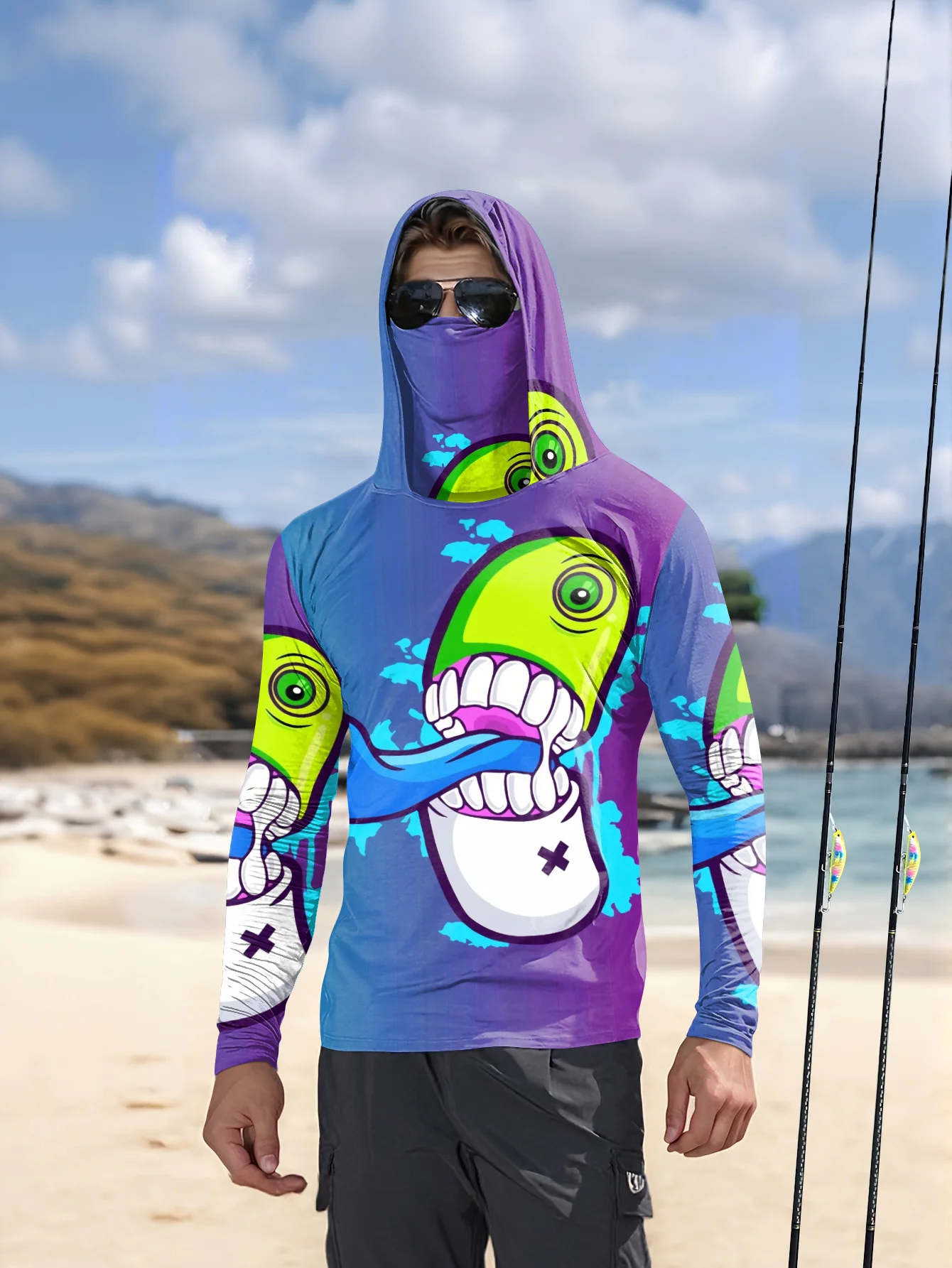 Men Cartoon Monster Graffiti F - Fishing Mask Sun Protection review and price