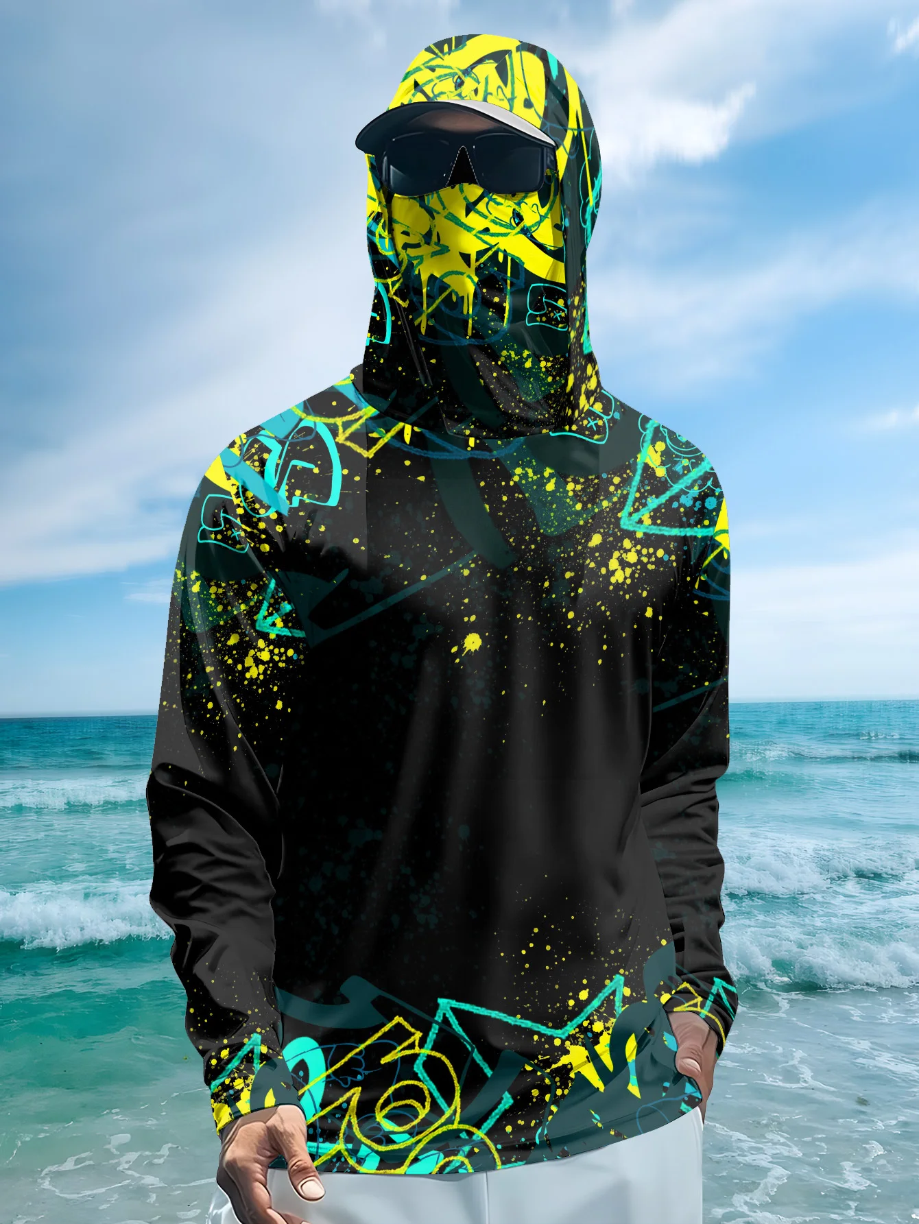 Men UPF50+ Fishing Hoodie With - Fishing Mask Sun Protection review and price