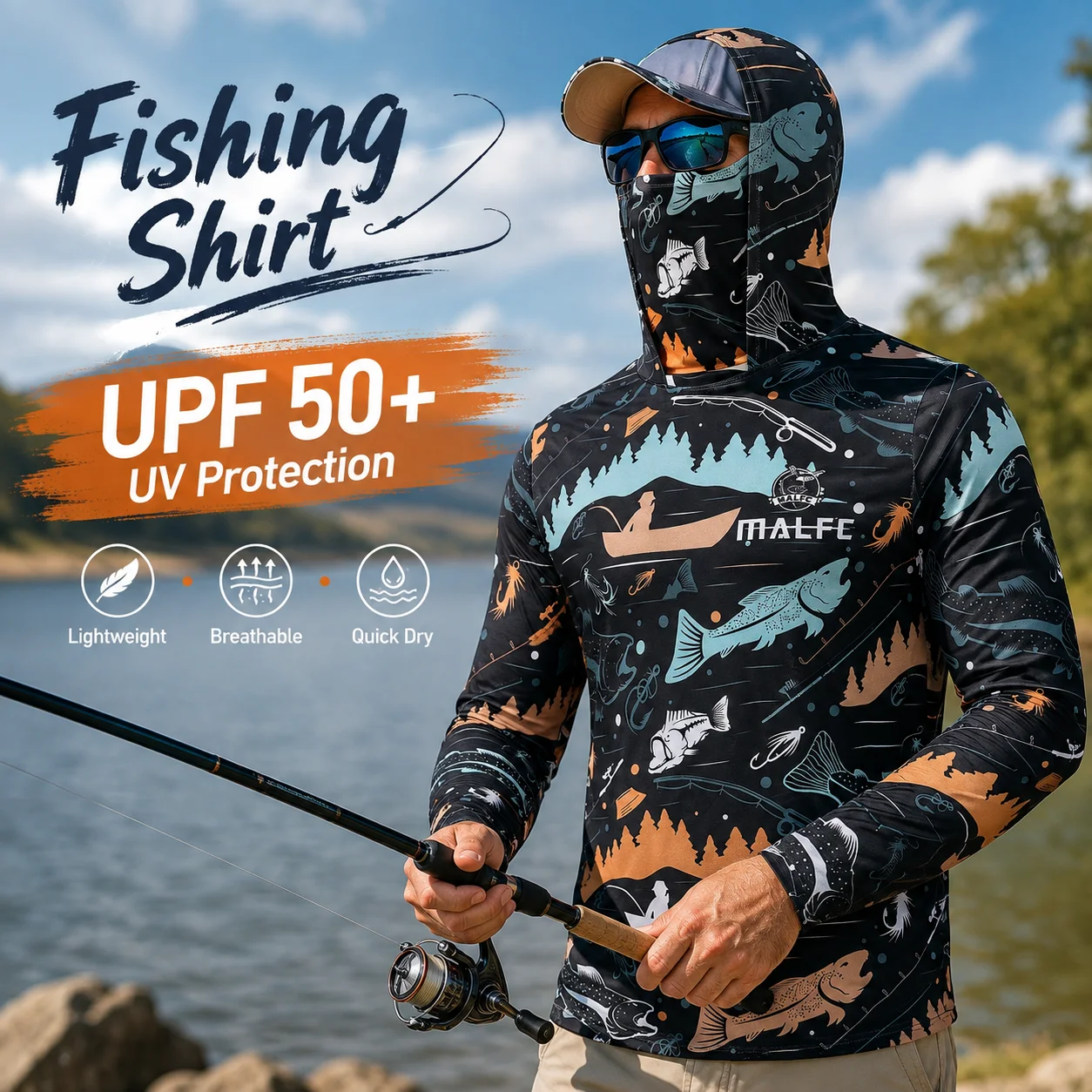Men's UPF 50+ UV Protection Ho - Fishing Mask Sun Protection review and price